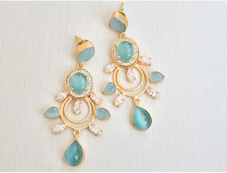 Earrings cubic zirconia mint gold plated brass